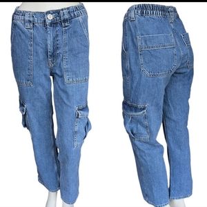 BDG Skate High Rise Medium Wash Elastic Waist Cargo Wide Leg Jeans | Size 27